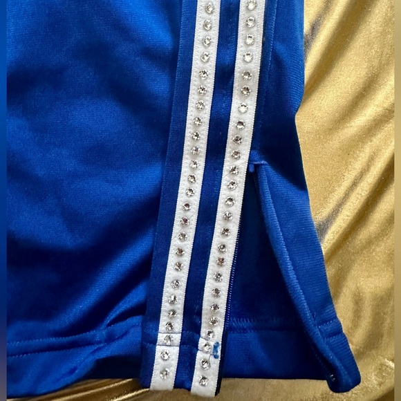 Custom Bejeweled Adidas track pants with Velcro sides and zipper ankle- blue - Picture 4 of 5